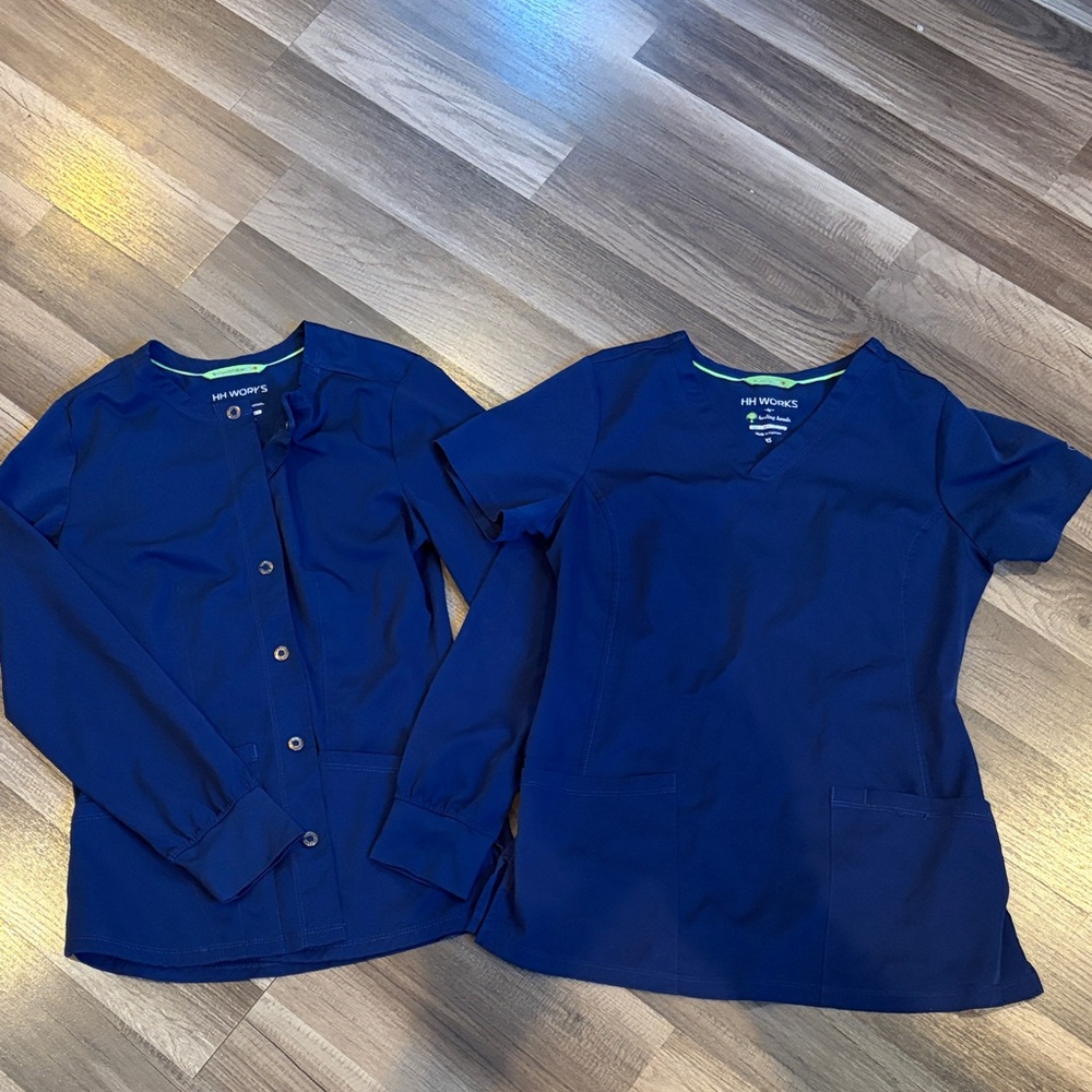 Navy Blue Scrub Top and Jacket Set
